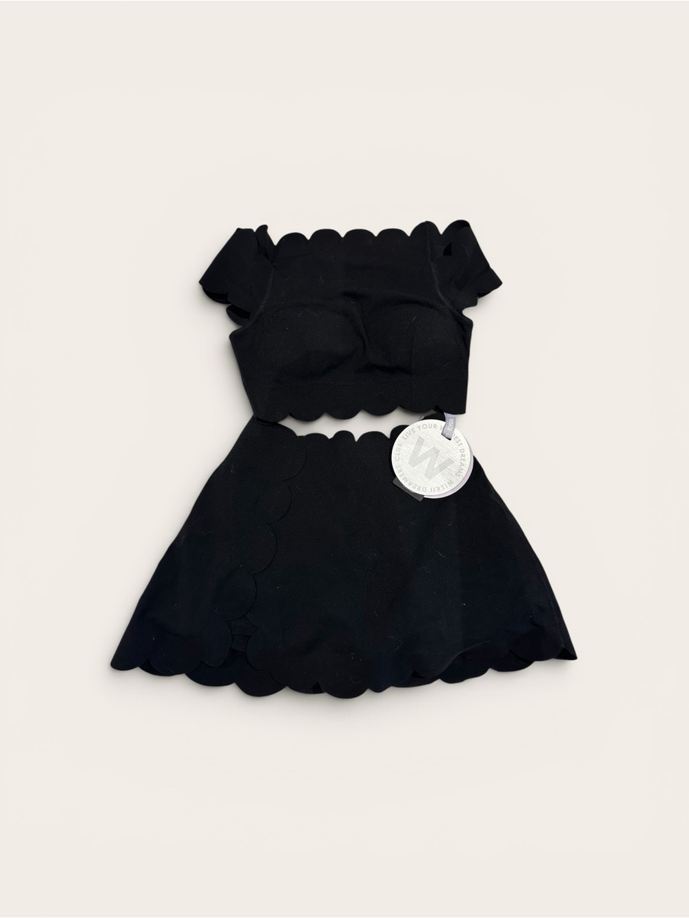 Scalloped Edge Black Two-Piece Skirt Set